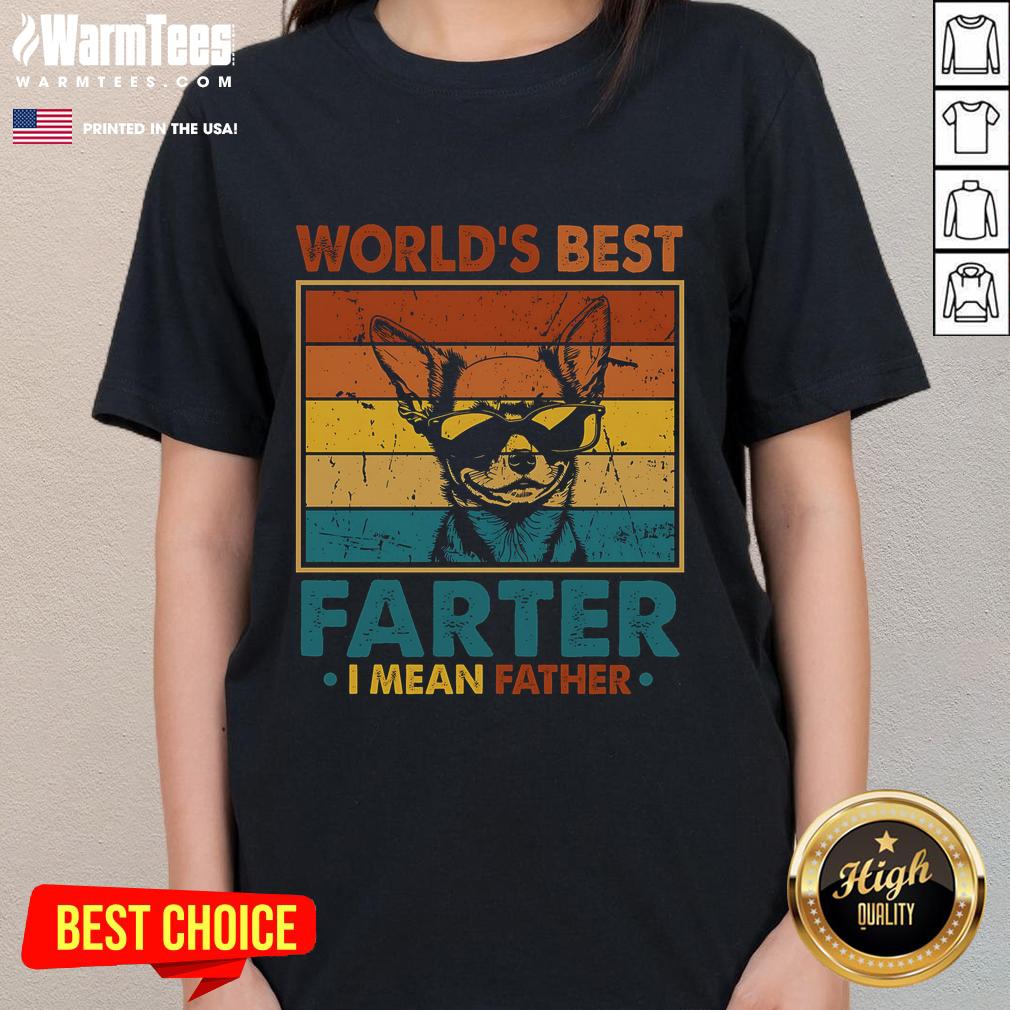 Funny World's Best Farter I Mean Father tee shirt for dads, featuring a playful dog design, perfect for Father's Day gifts.