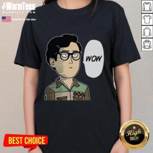 Funny Wow Saitama OK meme graphic on a stylish ladies tee, perfect for anime fans and casual wear.