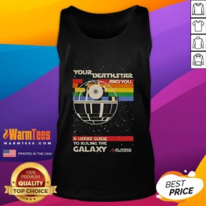 Alt Text: Funny Star Wars tank top featuring 'Your Death Star and You: A Guide to Ruling the Galaxy' design.