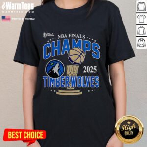 Good 2025 NBA Finals Minnesota Timberwolves Championship ladies tee featuring team colors and logo for women fans.