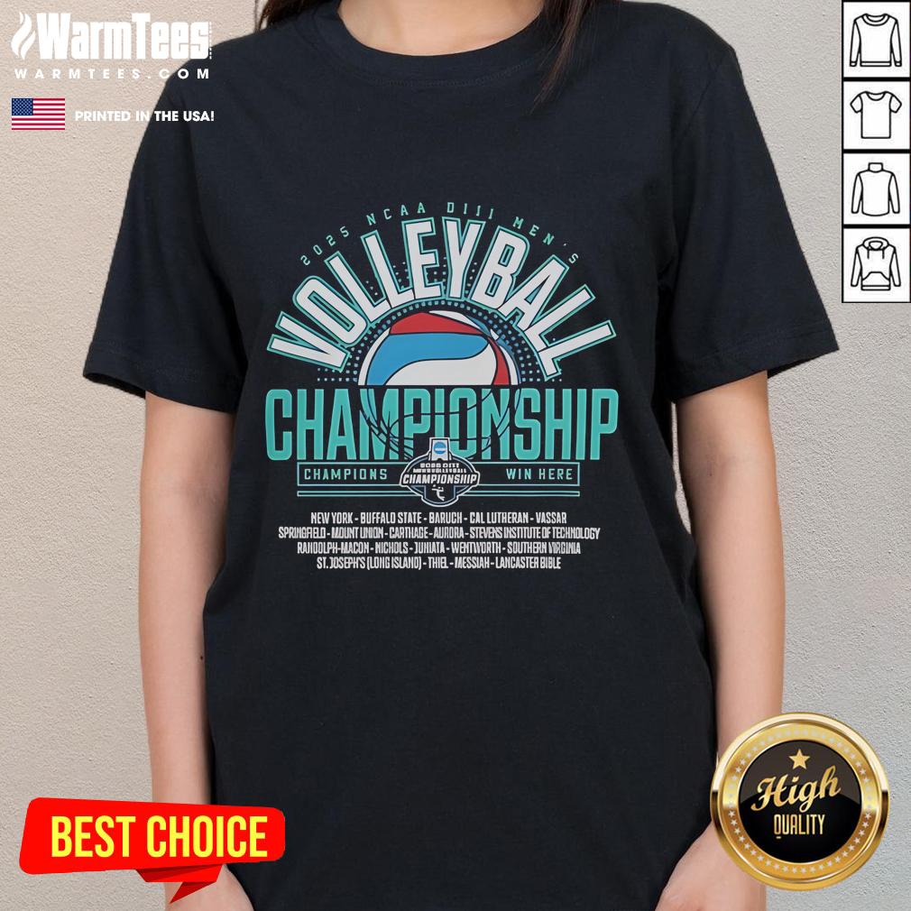Good 2025 NCAA D3 Men's Volleyball Championship ladies tee featuring team colors and logo, perfect for fans and supporters.