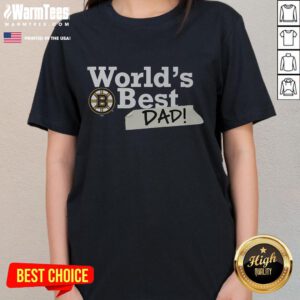 Good Boston Bruins World's Best Dad ladies tee featuring team colors and logo, perfect gift for hockey-loving dads.