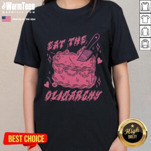 Good Eat the Oligarchy Knife Ladies Tee featuring a bold graphic design on a stylish t-shirt for feminist activism.