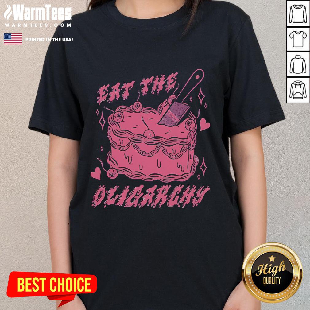 Good Eat the Oligarchy Knife Ladies Tee featuring a bold graphic design on a stylish t-shirt for feminist activism.