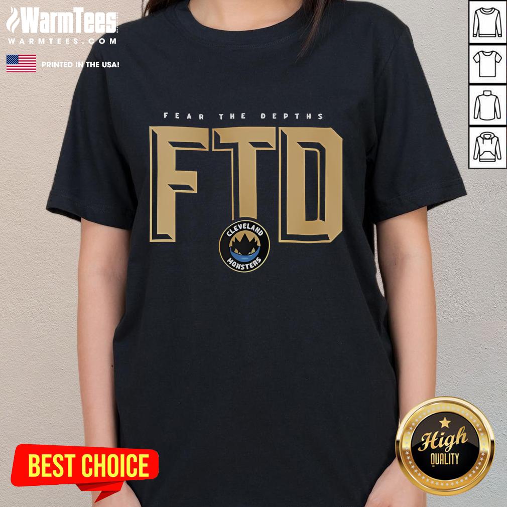 Alt Text: Good Fear The Depths Cleveland Monsters Ladies Tee featuring vibrant design and team logo for stylish fans.