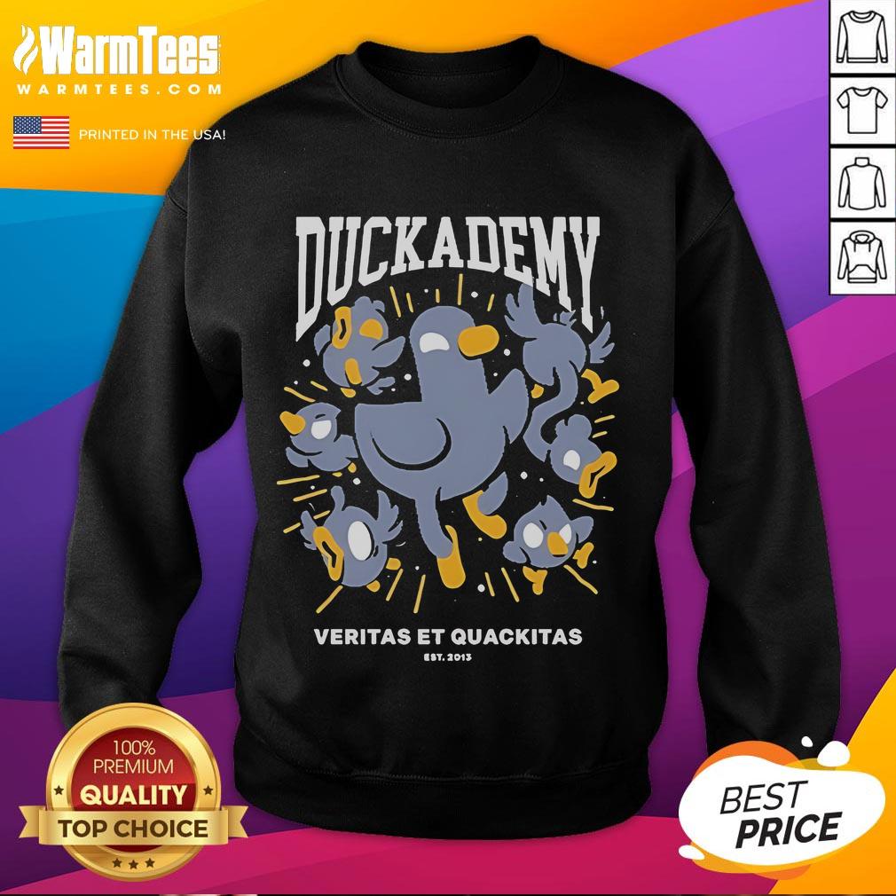 Alt Text: Good Kurzgesagt Duckademy Veritas et Quckitas Est 2013 sweatshirt featuring vibrant colors and unique design.
