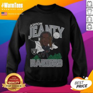 Ashton Jeanty wearing a stylish Good Las Vegas Raiders sweatshirt, showcasing team spirit and sporty fashion.