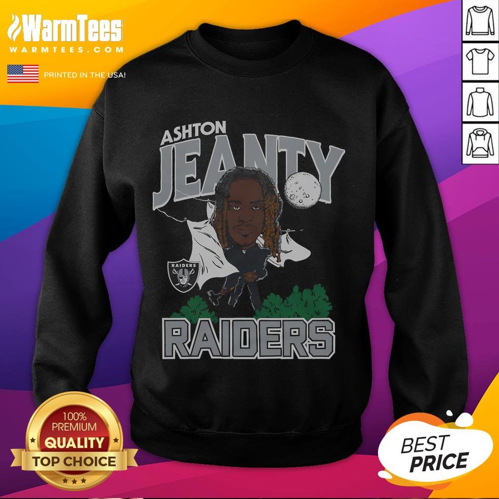 Ashton Jeanty wearing a stylish Good Las Vegas Raiders sweatshirt, showcasing team spirit and sporty fashion.
