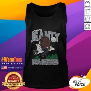 Ashton Jeanty wearing a stylish Las Vegas Raiders tank top, showcasing team spirit and fashion.