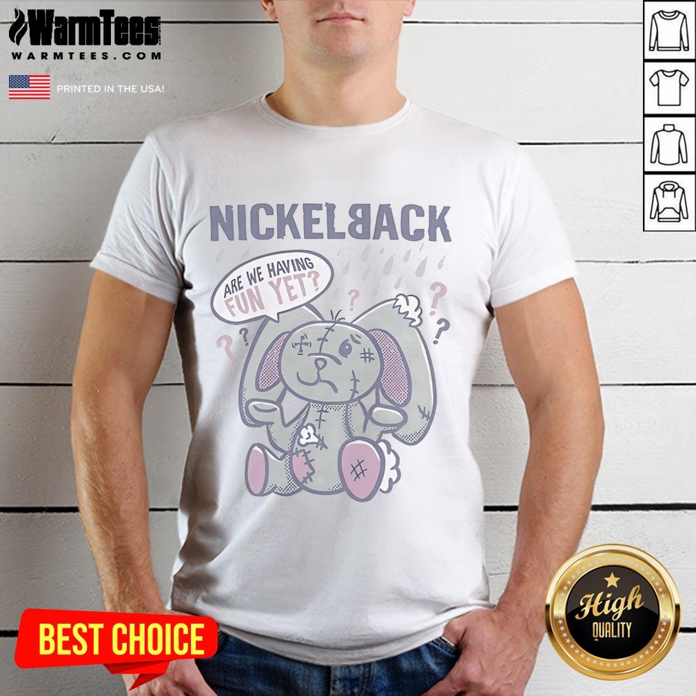 Good Nickelback Are We Having Fun Yet Bunny T-Shirt featuring a playful bunny design and retro text for music fans.
