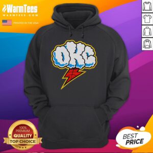Good Oklahoma City Thunder hoodie featuring a cloudy sky and lightning, perfect for fans of the Thunder.