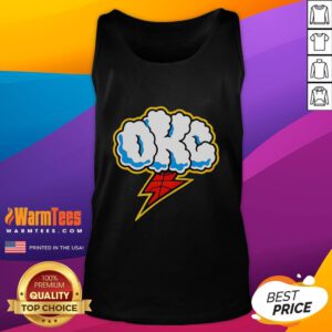 Good Oklahoma City Thunder tank top featuring a cloudy sky and lightning, perfect for fans of the NBA team.