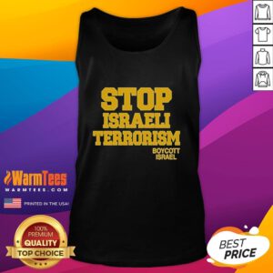 Good Robert Martin wearing a 'Stop Israeli Terrorism' tank top at a protest advocating to boycott Israel.