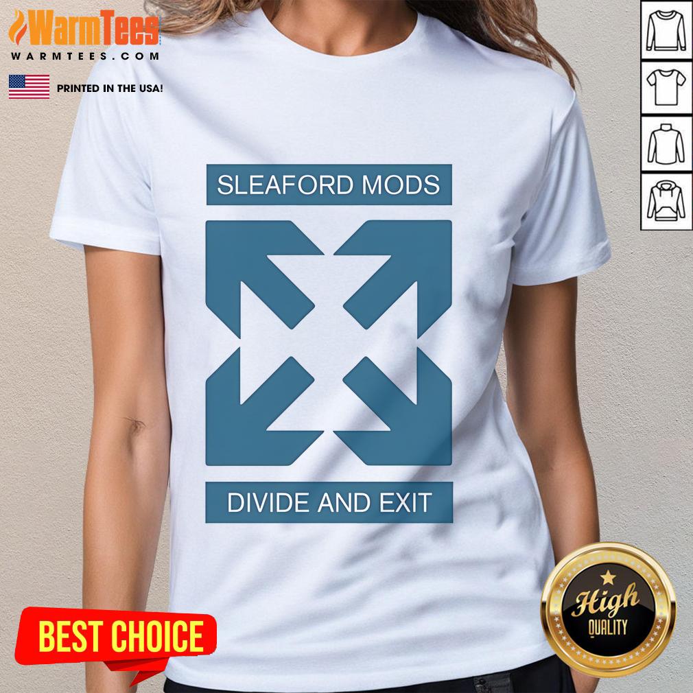 Good Sleaford Mods Divide and Exit Arrow Ladies Tee featuring vibrant design and stylish fit for fans of the band.