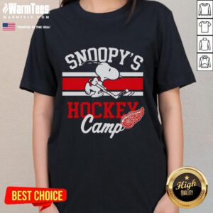 Good Snoopy Detroit Red Wings Snoopy's Camp Ladies Tee featuring a stylish design for hockey fans and Snoopy lovers.