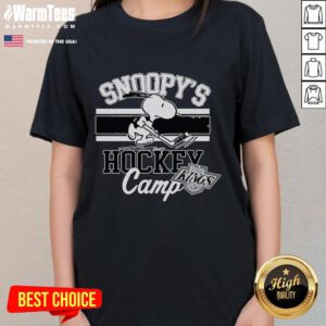 Good Snoopy Los Angeles Kings tee for ladies at Snoopy's Hockey Camp, celebrating NHL teams with fun graphics.