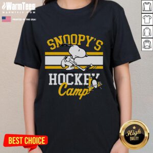 Good Snoopy Pittsburgh Penguins tee for ladies featuring Snoopy at hockey camp, perfect for NHL fans and collectors.