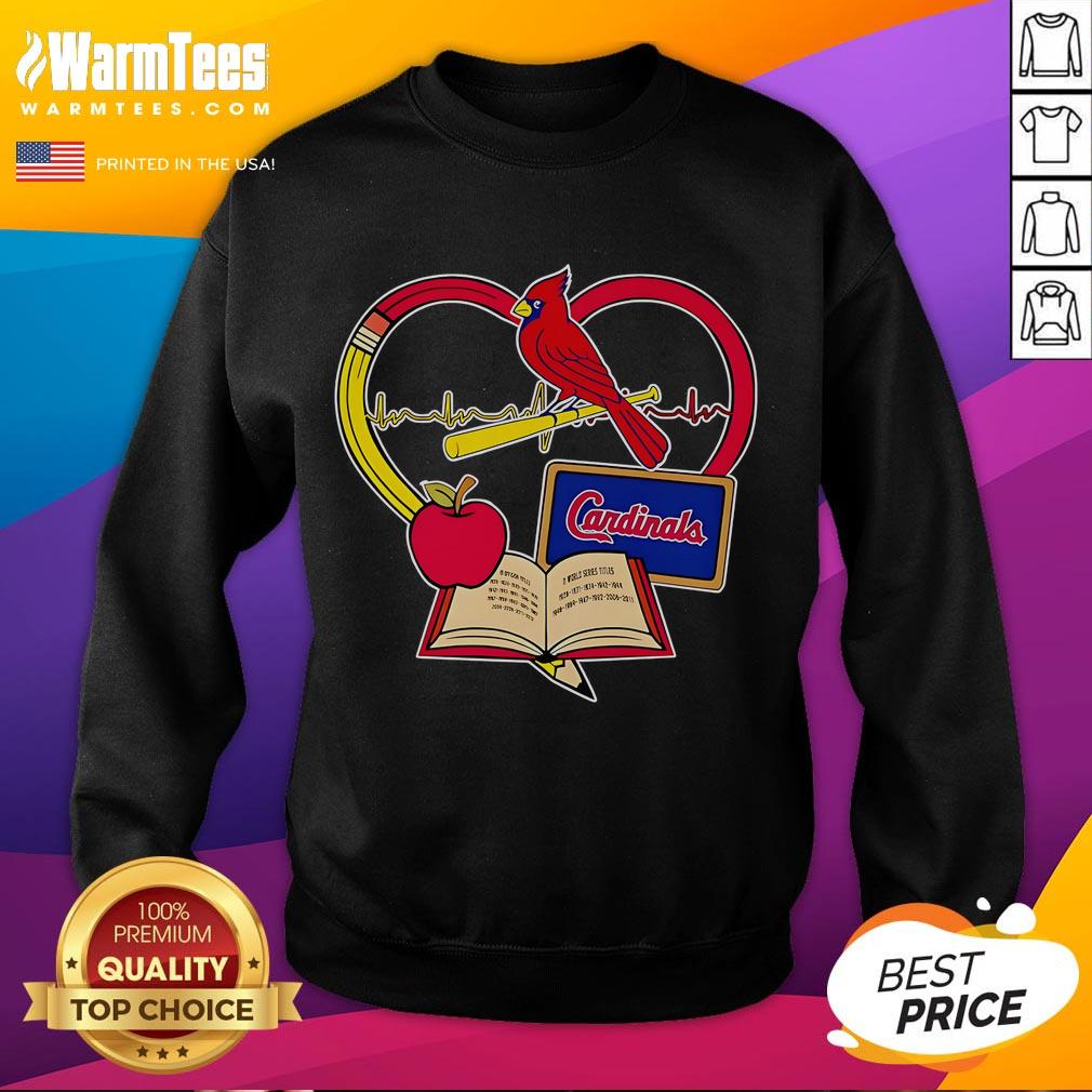 Good Teacher sweatshirt featuring a pencil, apple, heart, and St. Louis Cardinals logo, perfect for educators and fans.