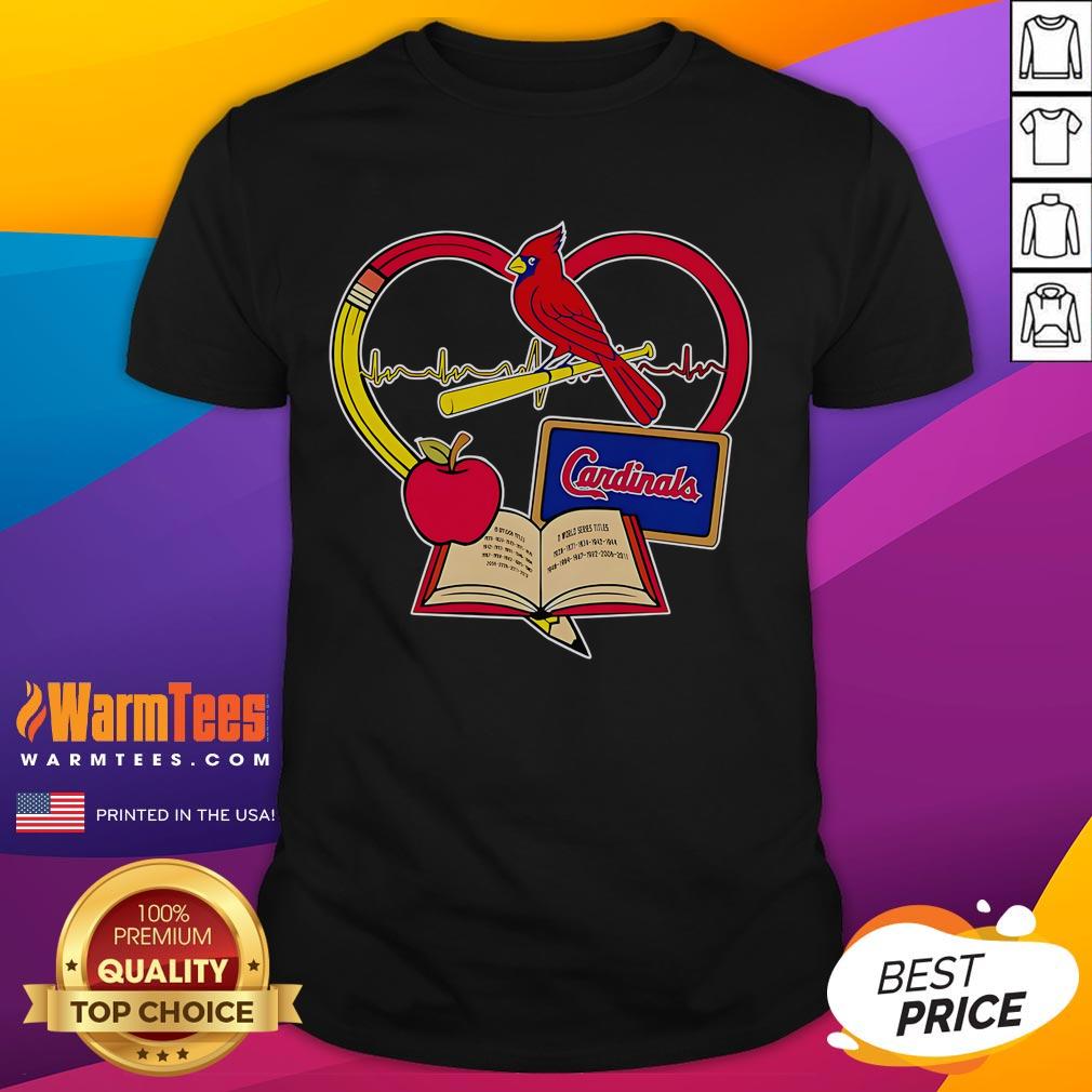 Good Teacher Pencil Apple Heart St Louis Cardinals T-Shirt design featuring vibrant colors and playful graphics for educators.