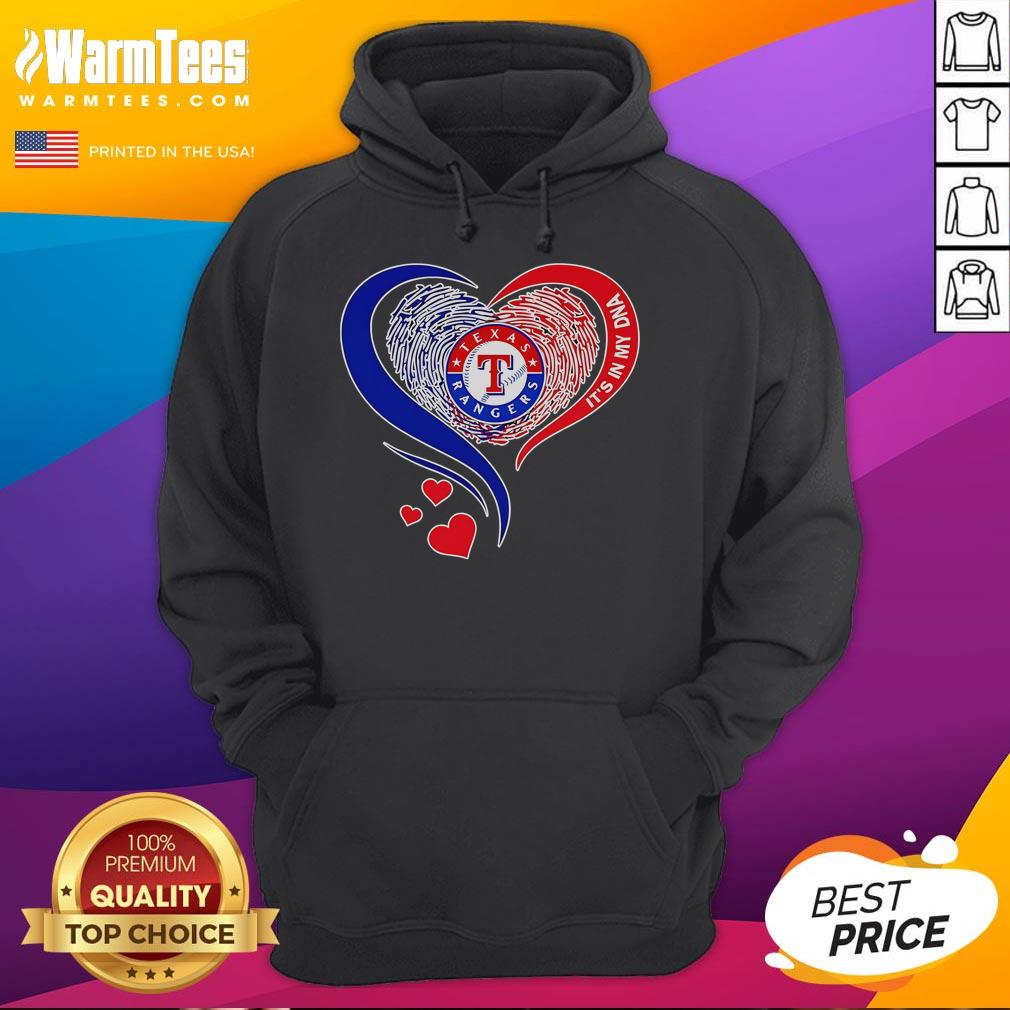 Good Texas Rangers Baseball hoodie featuring 'It's In My DNA' heart design, perfect for passionate fans.