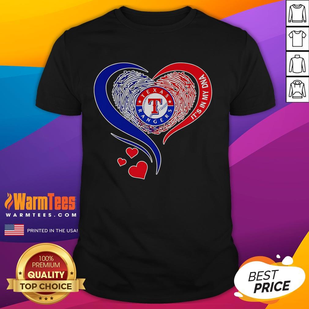 Good Texas Rangers Baseball It's In My DNA heart T-shirt design featuring baseball graphics and heart motifs.