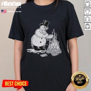 Alt Text: Good They Might Be Giants Snowman Ladies Tee featuring a playful snowman design on a stylish womens shirt.