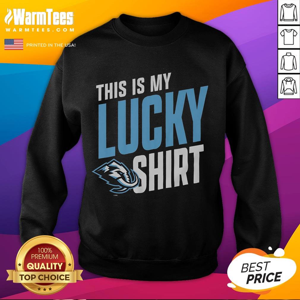Alt Text: Person wearing a Good Utah Mammoth sweatshirt, showcasing a stylish and cozy design, perfect for casual outings.
