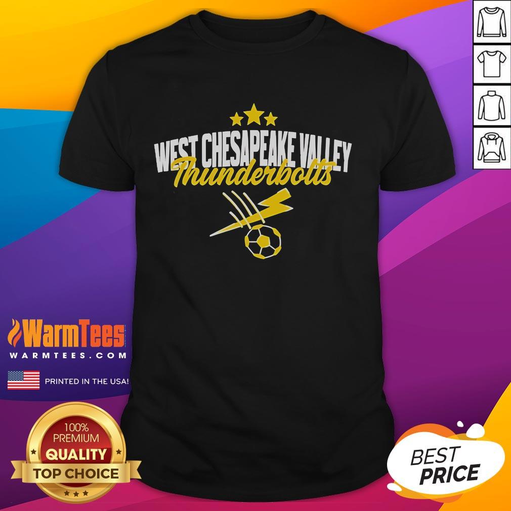 Good West Chesapeake Valley Thunderbolts soccer T-shirt featuring vibrant team colors and logo design.