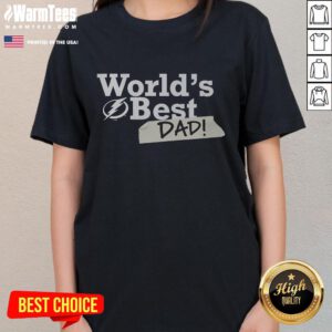 Alt Text: Happy Tampa Bay Lightning World's Best Dad ladies tee featuring a stylish design for proud hockey dads.