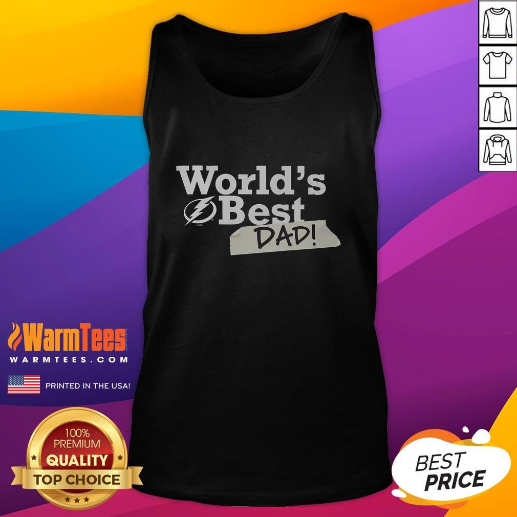 Happy Tampa Bay Lightning World's Best Dad tank top featuring team colors and logo, perfect for proud hockey dads.