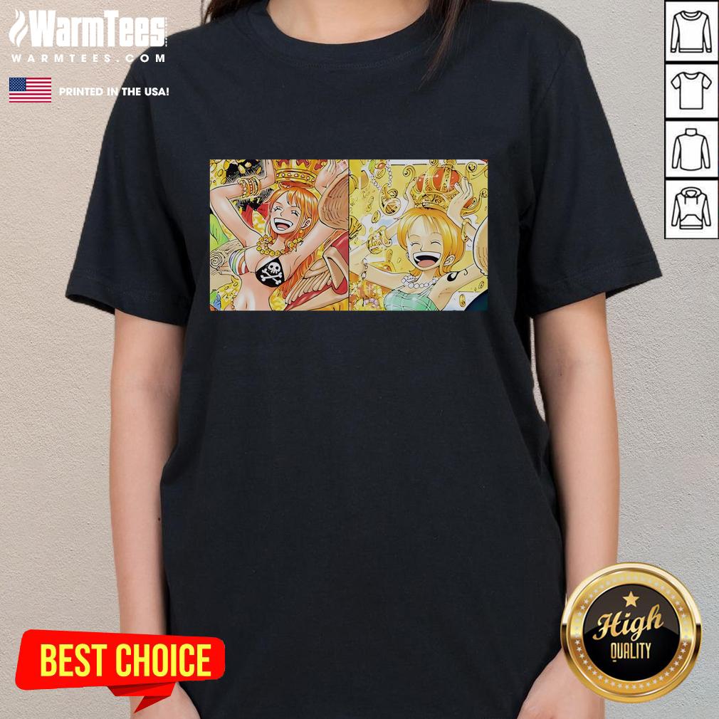 Hot Nami One Piece tee featuring a stylish pirate design, perfect for treasure lovers and anime fans.