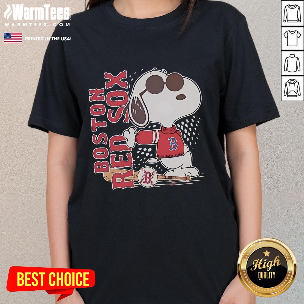 Boston Red Sox and Snoopy design on a cool ladies baseball tee, perfect for fans and stylish casual wear.