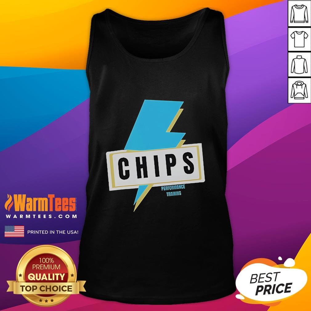 Woman wearing Nice Chips Performance Training Lightning Tank Top during workout, showcasing style and comfort.