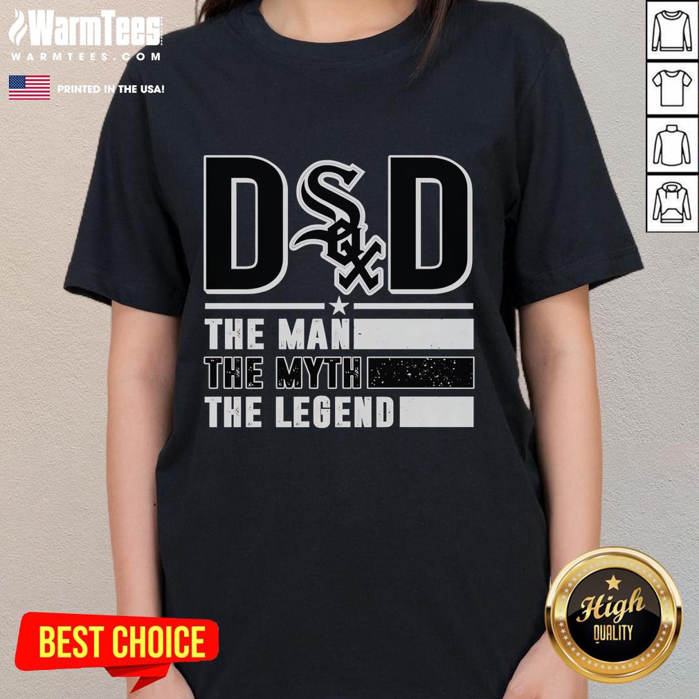 Alt Text: Chicago White Sox ladies tee featuring 'Nice Dad: The Man, The Myth, The Legend' design for stylish fans.