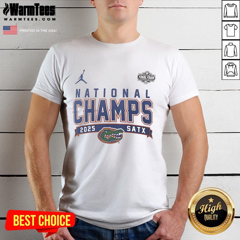 Florida Gators 2025 NCAA Men's Basketball National Champions T-Shirt showcasing team colors and logo for fans.