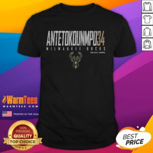 Alt Text: Stylish Giannis Antetokounmpo Milwaukee Bucks T-Shirt featuring vibrant team colors and logo, perfect for fans.