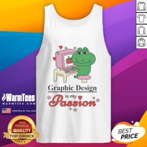 Alt Text: Tom Bingham tank top featuring a colorful graphic design with the phrase 'Nice Graphic Design Is My Passion.'