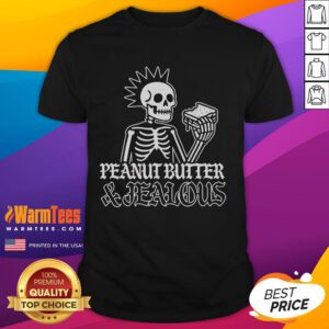 Alt Text: Cool Nice Peanut Butter And Jealous Skeleton Metal T-Shirt featuring a skeleton design and vibrant colors.