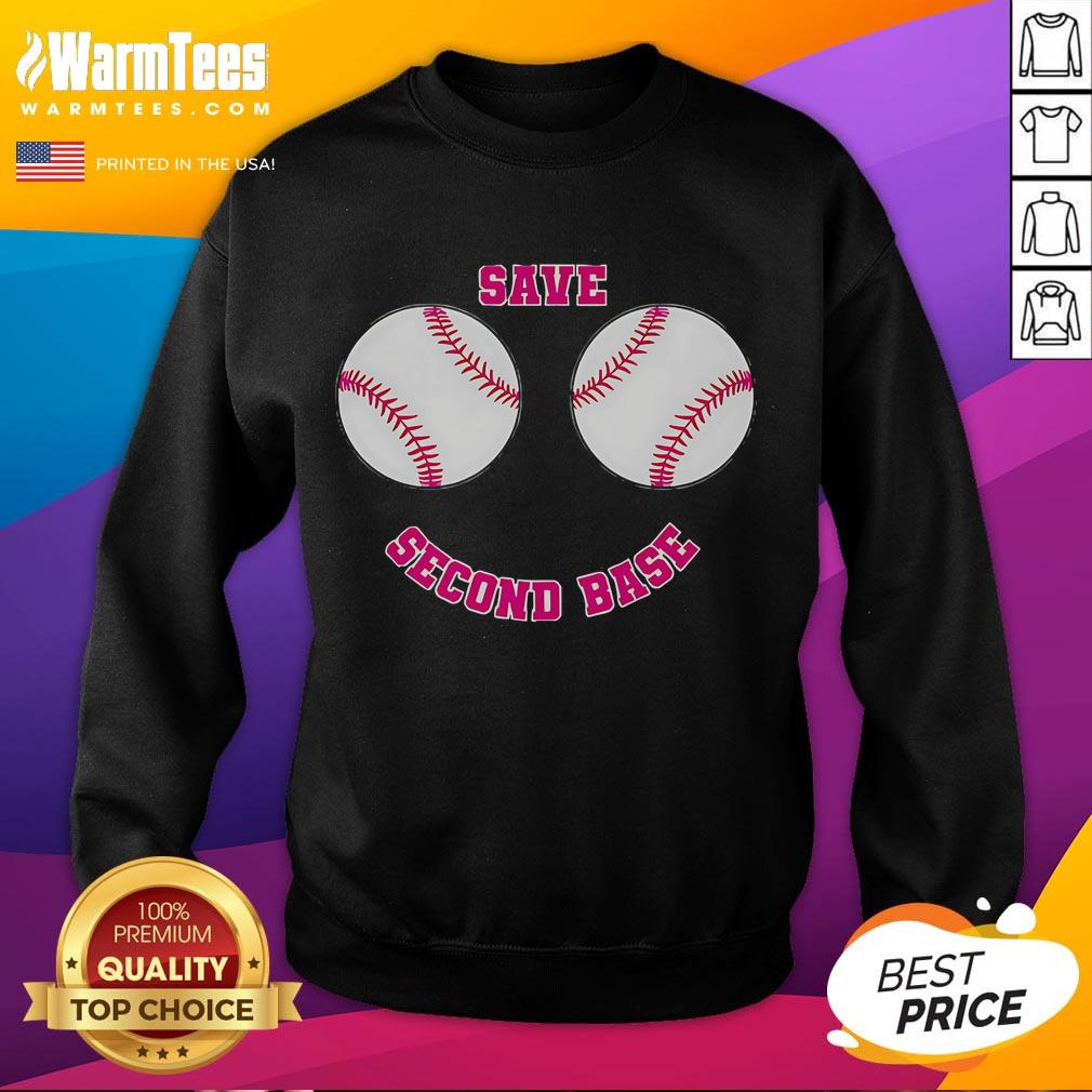 Cozy Nice Save Second Base sweatshirt in navy blue, perfect for baseball fans and casual wear.