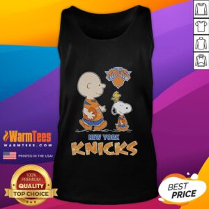 Nice Snoopy and Charlie Brown Peanuts New York Knicks tank top featuring vibrant graphics and a stylish design.