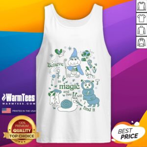 Tom Bingham tank top with 'Believe in Magic and You Will Find It' print, perfect for casual wear and magical inspiration.