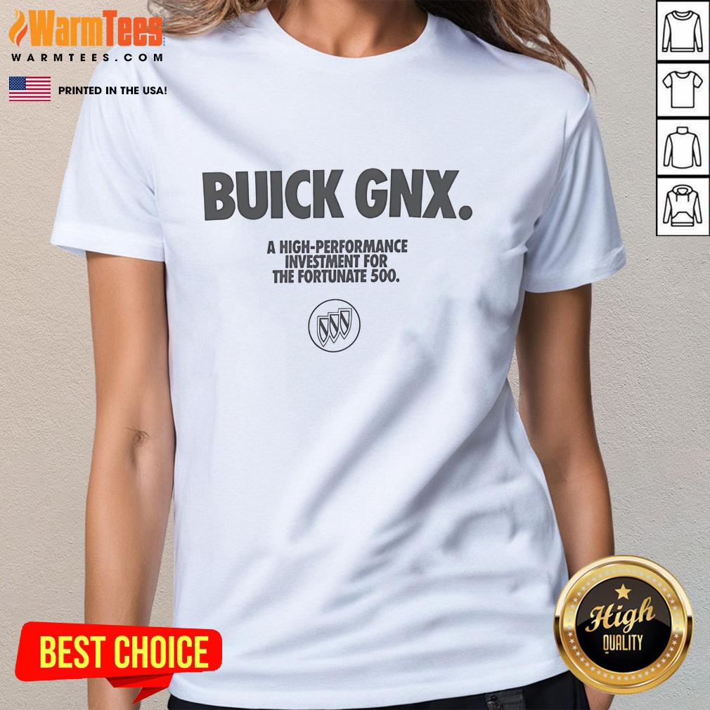 Official Buick GNX ladies tee showcasing high-performance design, perfect for fans and collectors of classic cars.