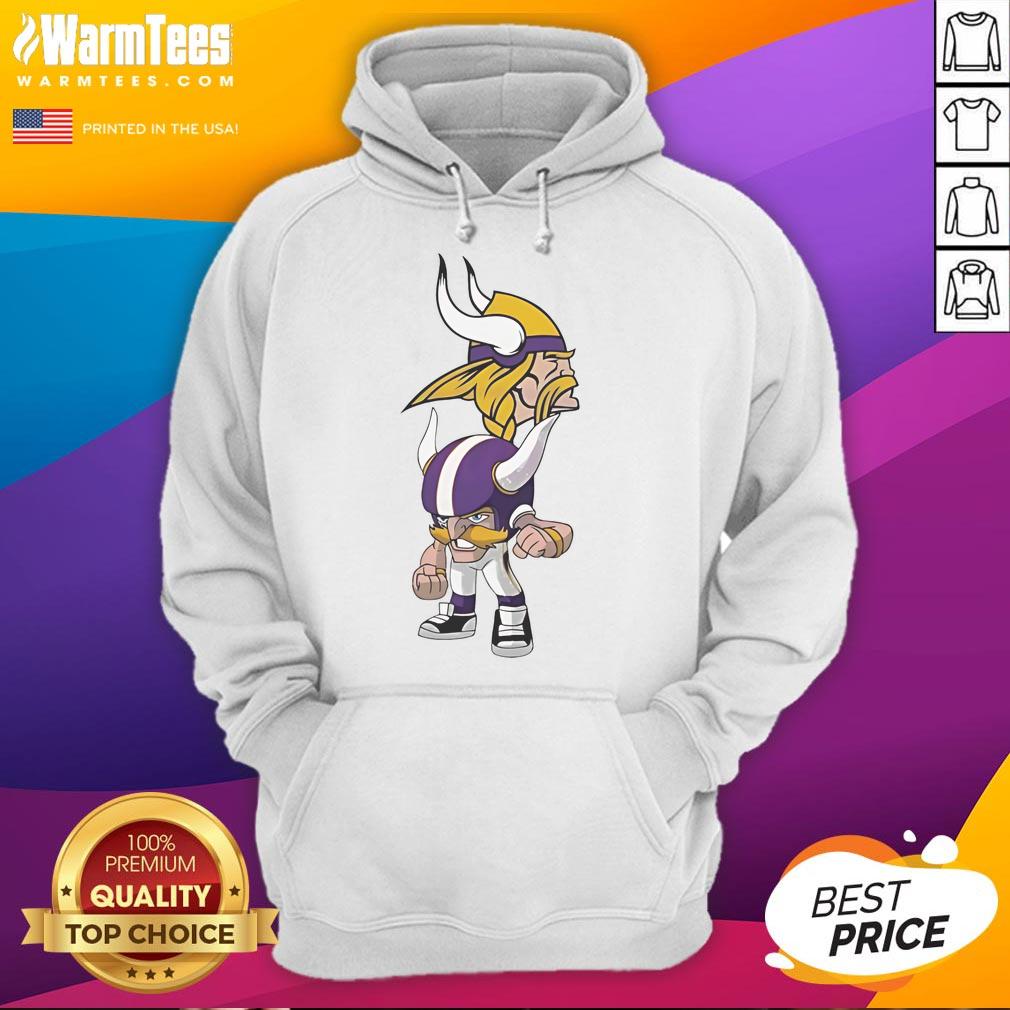 Official NFL Rush Zone Minnesota Vikings cartoon character hoodie featuring vibrant graphics and a cozy design.