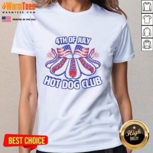 Awesome 4th of July Hot Dog Club America Ladies Tee featuring festive design for Independence Day celebrations.