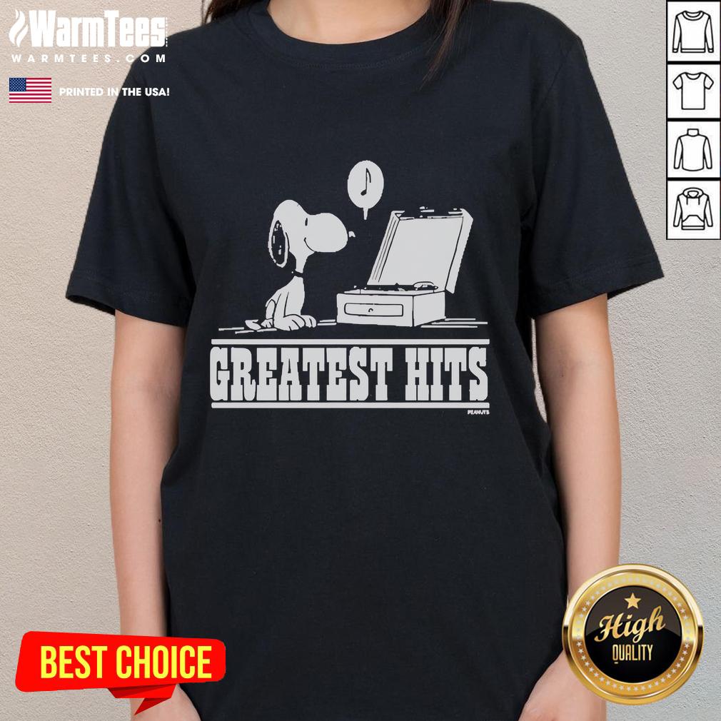 Awesome Greatest Hits X Snoopy Peanuts ladies tee featuring a colorful Snoopy graphic for fun and casual style.