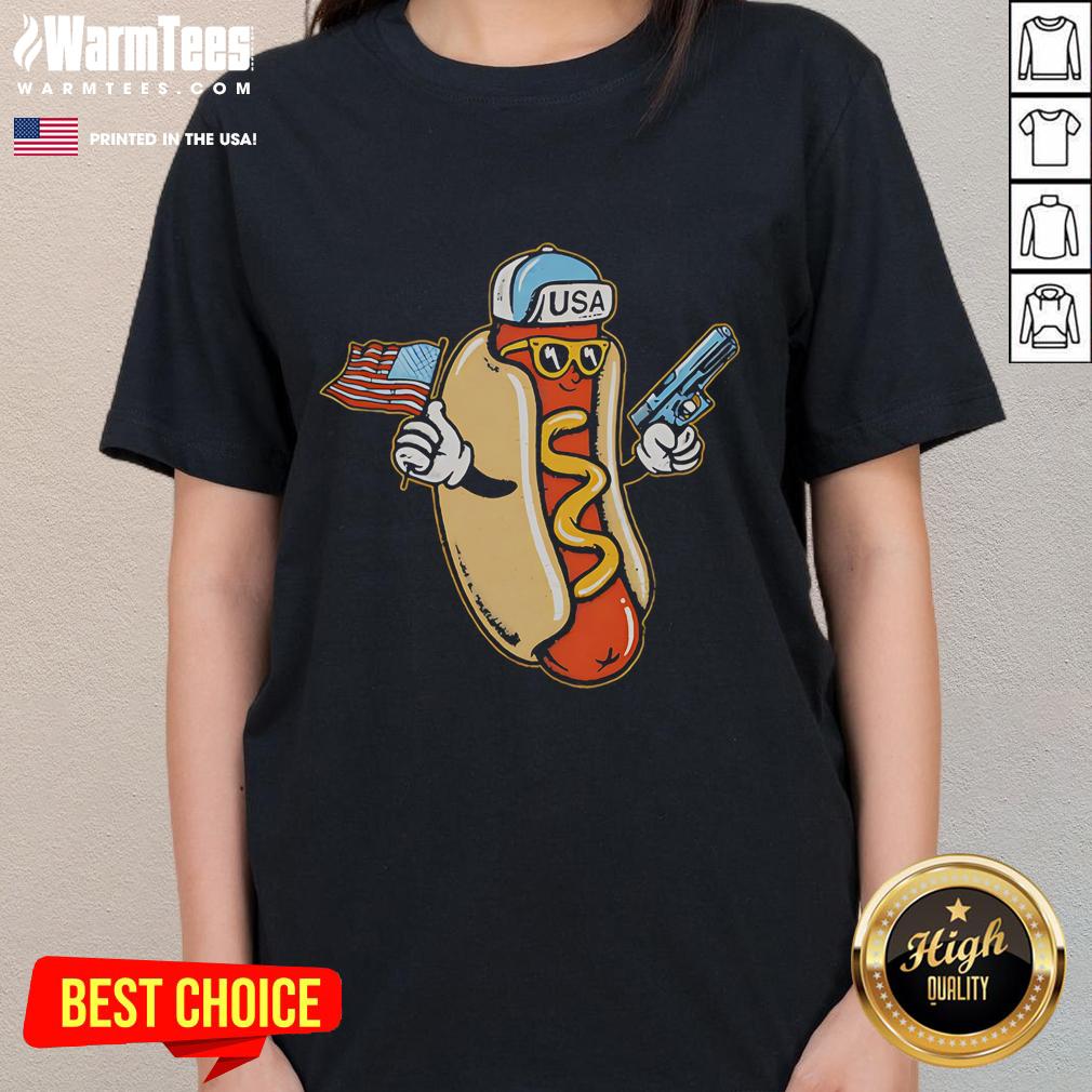 Retro ladies tee featuring an awesome hotdog gun graphic and the phrase 'Got That Dawg In Me' for fun, casual style.