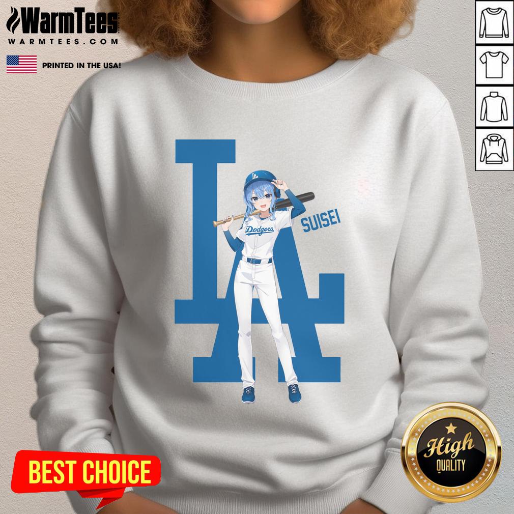 Alt Text: Awesome Los Angeles Dodgers Hololive Night Suisei sweatshirt featuring vibrant graphics and cozy design.