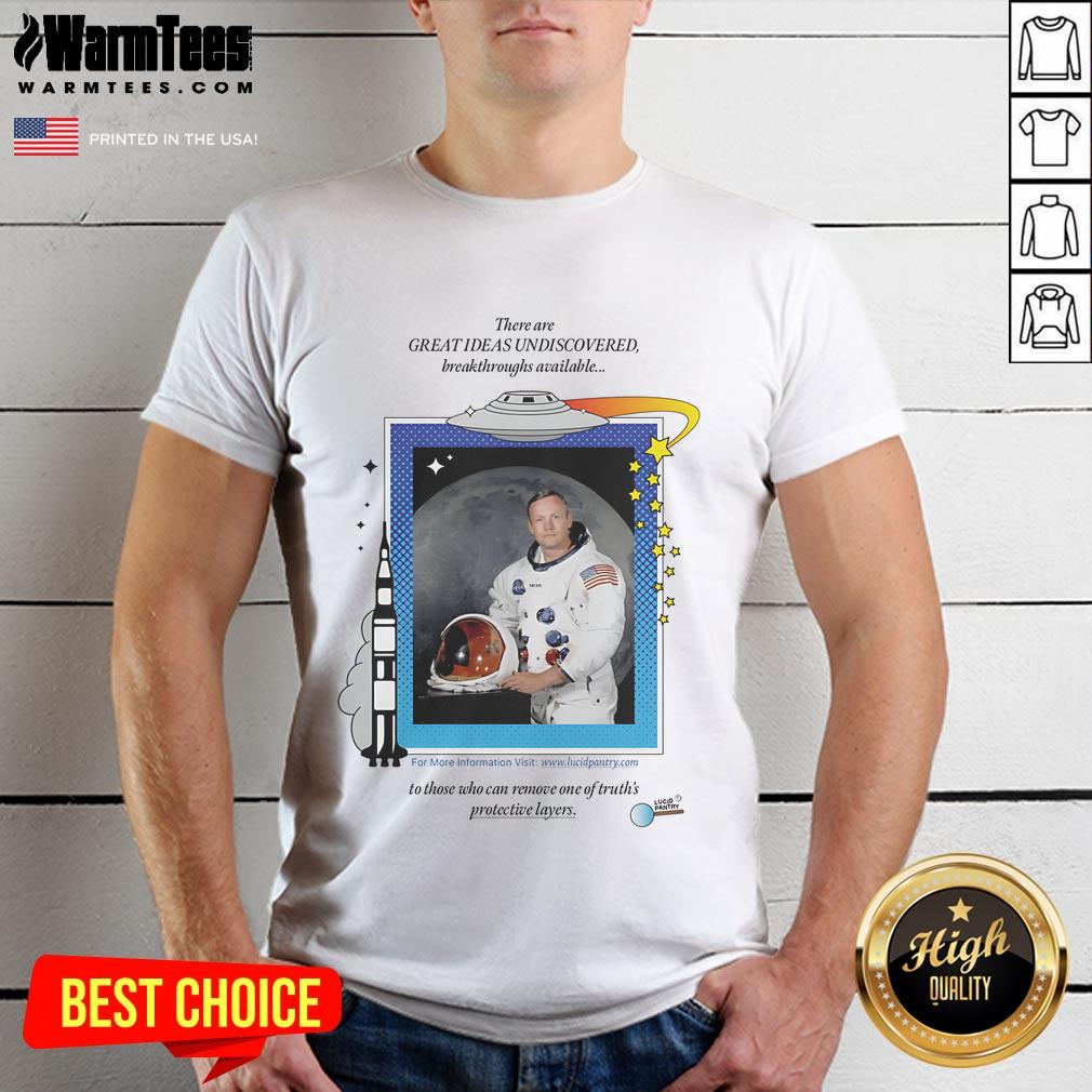 Awesome Neil Armstrong UFO T-Shirt featuring a vintage design of Neil Armstrong with a UFO in space. Perfect for space enthusiasts!