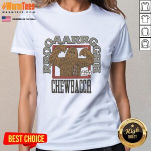 Awesome Star Wars Wookie Roar Chewbacca Ladies Tee featuring a bold graphic of Chewbacca and vibrant colors.