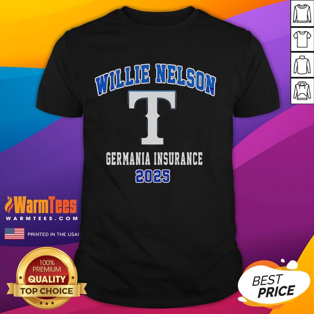 2025 Germania Insurance T-Shirt featuring Texas Rangers X Willie Nelson tour design, perfect for fans and collectors.